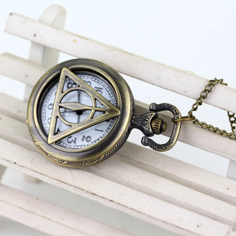 Death Hallows Pocket Watch Magic Hogwards Cos Watch Kid Birthday Holiday Gift Halloween Cosplay Accessory Bronze Link Chain Watc