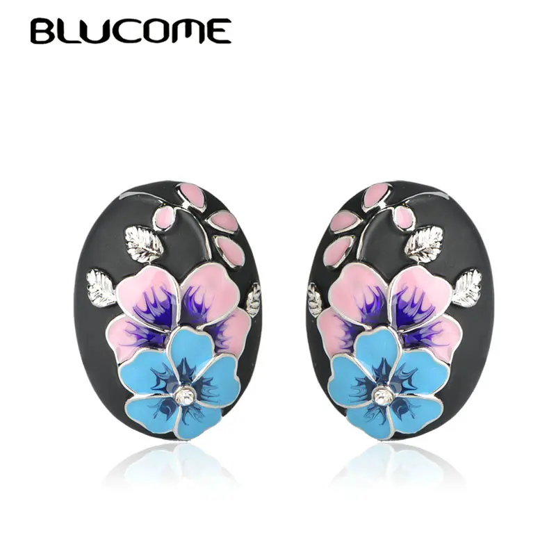 Blucome Dubai Style French Hooks Stud Earrings Rose Flower Plant Shape Alloy Enamel Earring Women Party Birthday Gifts Jewelry | Украшения