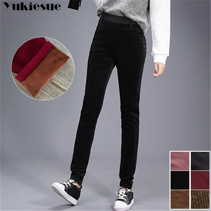 corduroy harem pants women fleece winter warm velvet skinny high waist elastic patwork womens trousers female leggings Plus size | Женская