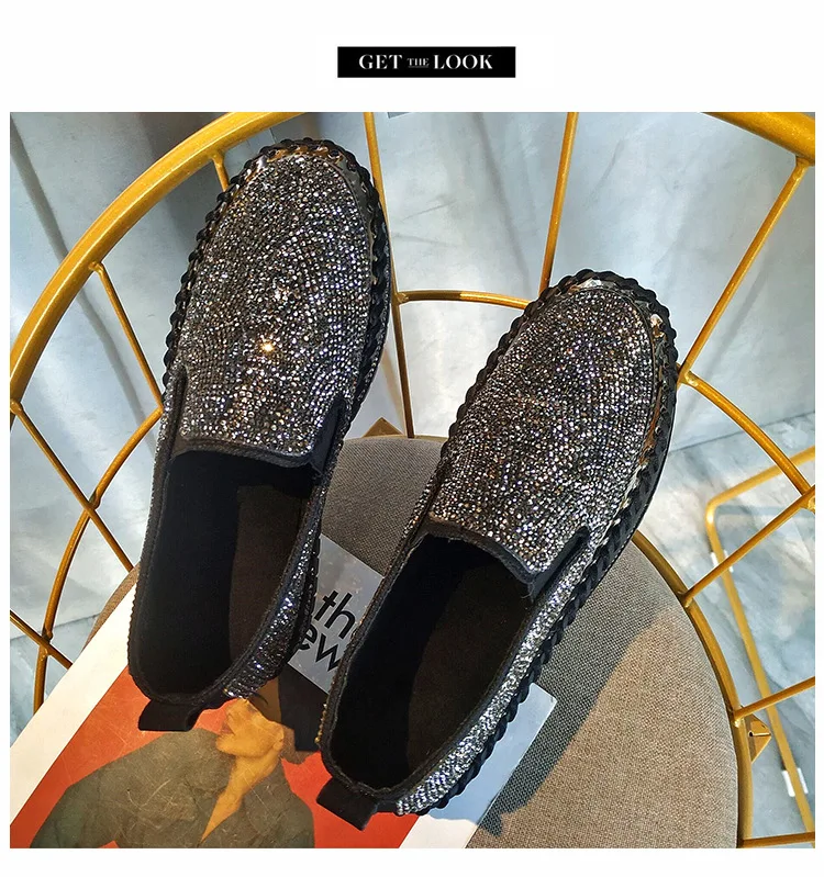 Женская обувь; Mujer; модные повседневные лоферы на толстой подошве; стразы; Zapatillas; Мокасины без застежки; обувь на плоской подошве; 698