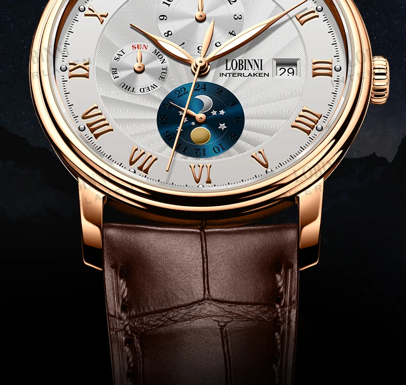 LOBINNI Moon Phase Мужские часы люксовый бренд 50 м водонепроницаемые наручные часы автоматические механические часы мужские сапфировые часы relogio masculino