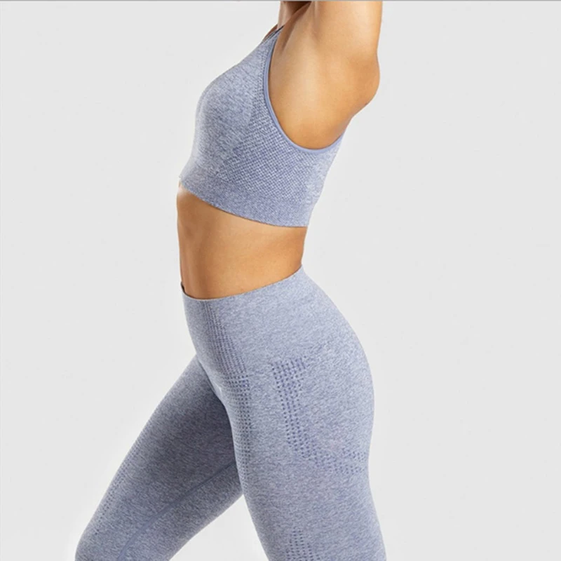 Gray Blue(set) Бесшовный костюм для йоги с эффектом омбре, 2 шт., Женский комплект для йоги, спортивный бюстгальтер, одежда для тренировок, спортивная одежда для активного отдыха, Женский комплект без рукавов для фитнеса - Цвет: Gray Blue(set)
