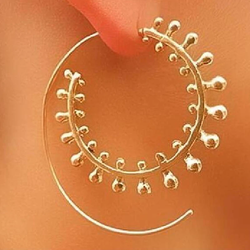 Trendy Spiral Dangle Earrings Women Punk Gear Gold Sliver Color Round Leaves Drop Earring Party Jewelry CE638 | Украшения и