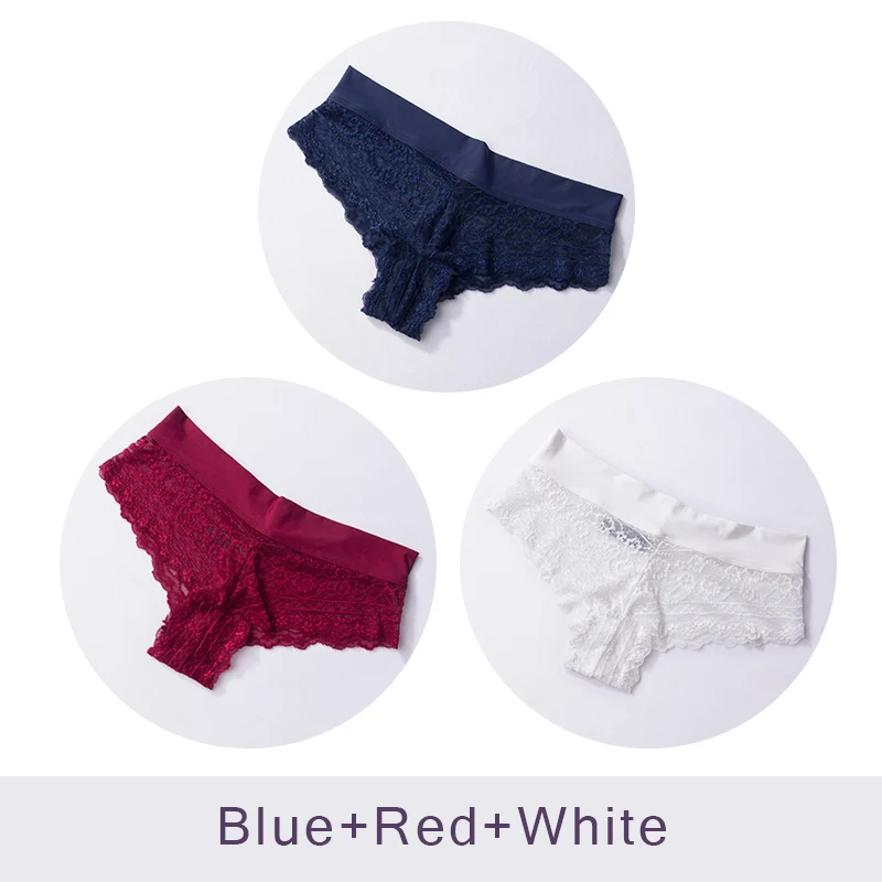 Blue Red White DULASI сексуальное кружево прозрачное трусы женские Хлопок с низкой талией трусы Мягкие и дышащие стринги - Цвет: Blue Red White