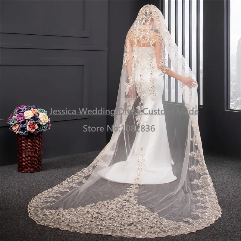 Свадебная фата цвета шампанского 2017 реальные изображения новый стиль блестящая