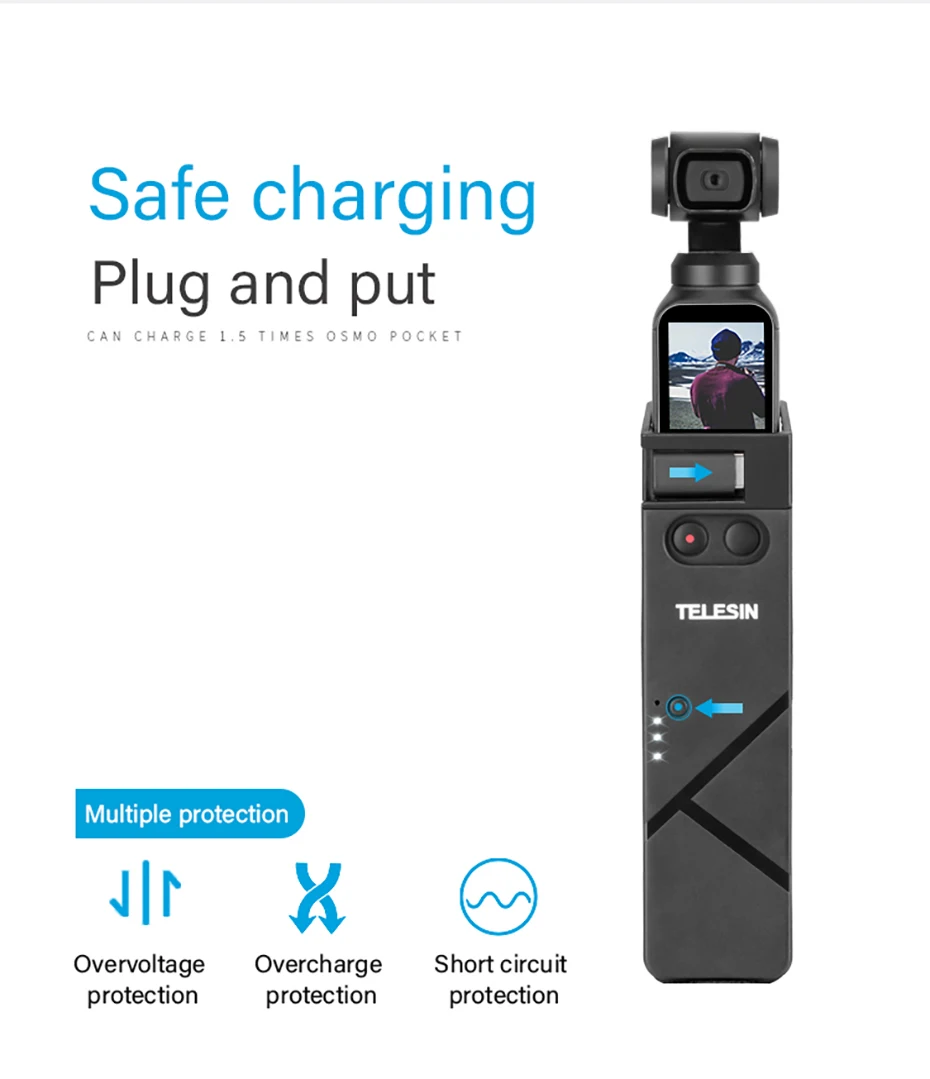TELESIN ручка зарядное устройство power Bank палка для Dji Osmo карман с портом type-c 1/4 винт портативный источник питания базовое крепление