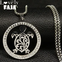 2022 fashion turtle crystal stainless steel chain necklace for women silver color statement necklace jewelry bijoux femme n143