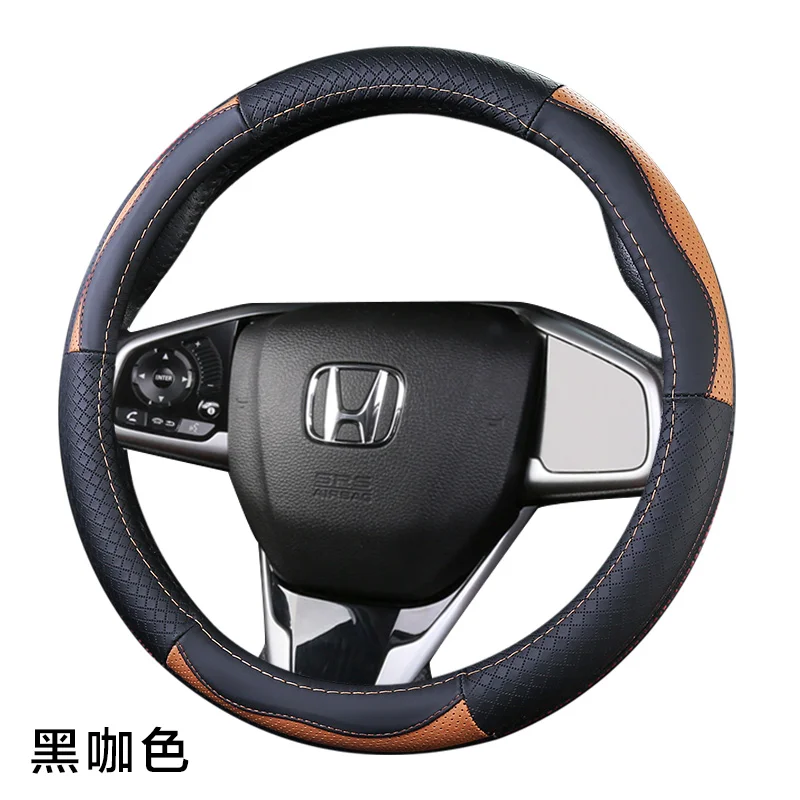 Верхний слой кожаный руль чехлы для Honda Passport Pilot MR-V Vezel HR-V WR-V Acty Freed Jade Mobilio Odyssey Stepwgn - Название цвета: black with coffee