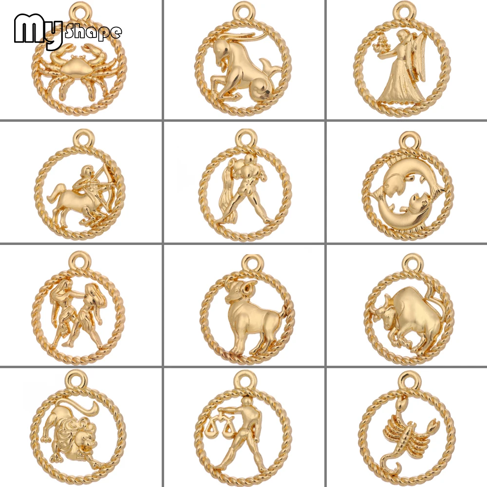 Моя форма 12 созвездий амулеты Астрология золотой круглый кулон Gemini Leo Scorpio Virgo