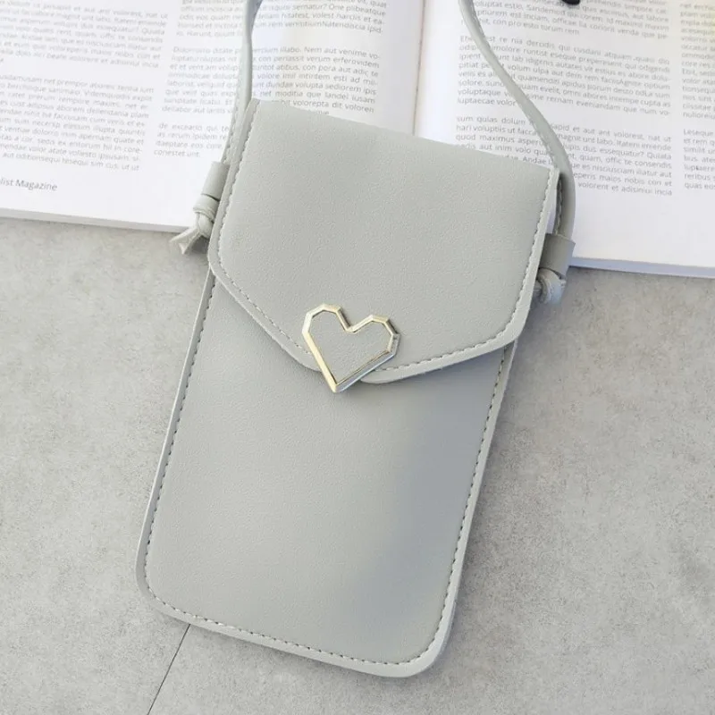 Light grey Высококачественный Женский кошелек из искусственной кожи с сенсорным экраном, женский маленький кошелек с застежкой в форме сердца, модная сумка для мобильного телефона - Цвет: Light grey
