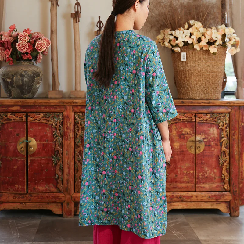 Jiqiuguer Pastoral Floral Dress Loose Ethnic Print Patchwork Long Pullover Comfortable Fabric Dresses G191Y030 | Женская одежда
