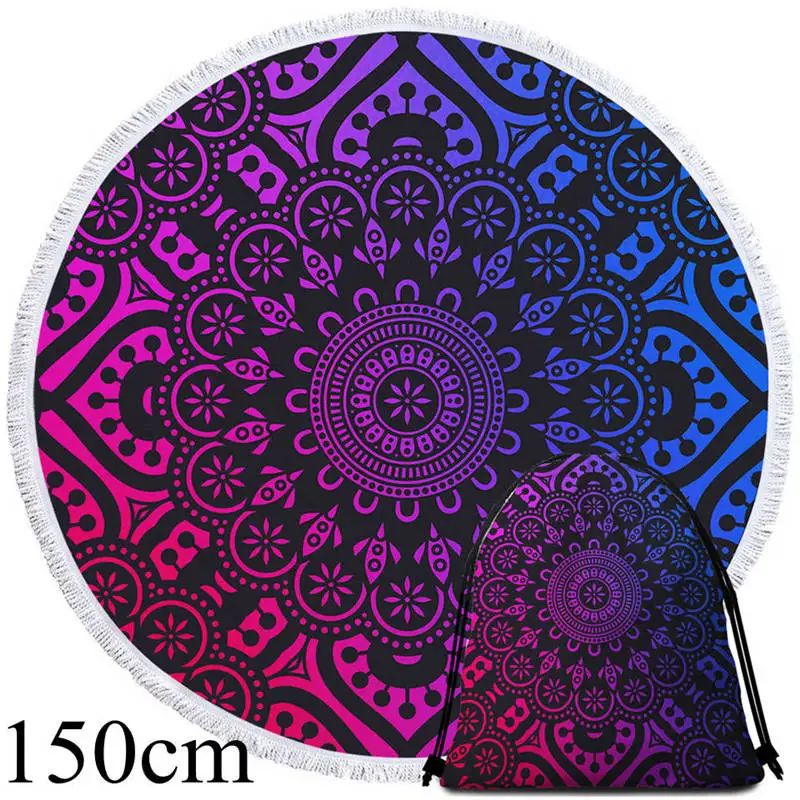 002 Towel 150cm-Bag BeddingOutlet, мандала, гобелен, разноцветный цветок, Круглый, пляжное полотенце, богемный принт, Toalla, солнцезащитное одеяло, девчачий Коврик для йоги, 150 см - Цвет: 002 Towel 150cm-Bag