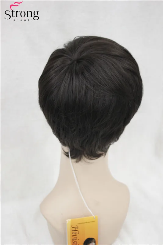 StrongBeauty короткий черный Прямой полный синтетический парик Мужские парики - Цвет: 4 Dark Brown
