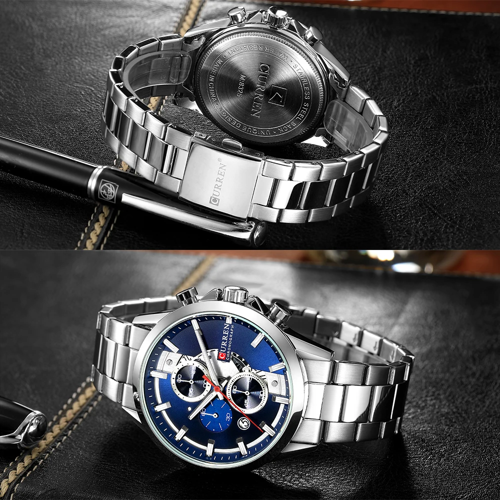 Curren 8325 нержавеющая сталь часы календари спортивные бизнес для отдыха водостойкий хронометр второй кварцевые мужские часы