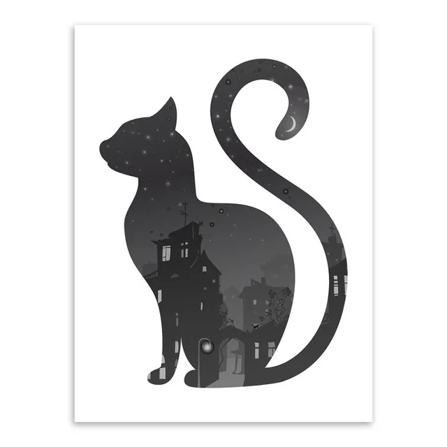 Скандинавский черно-белый Олень силуэт домика с животными A4 плакат современная