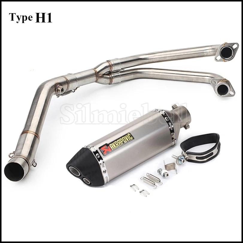 Type H1 Без шнуровки MT03 Akrapovic мотоцикл выхлопной глушитель мото полная система передний коллектор трубы для Yamaha MT 03 YZF R3 R25 - Цвет: Type H1