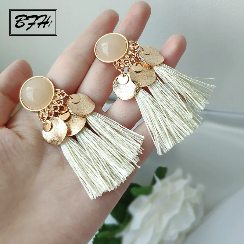 BFH Fashion Ethnic Woman Dangle Drop Earrings Round Resin Tassel for Women Bohemia Summer Jewelry Pendientes oorbellen | Украшения и