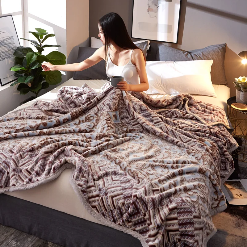 Модное Полосатое плотное мягкое теплое одеяло Коралловое шерстяное s для