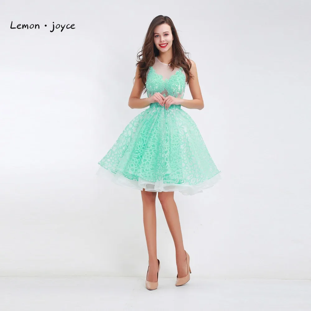 Кружевные Платья До Колена Для выпускного вечера 2019 круглый вырез без рукавов