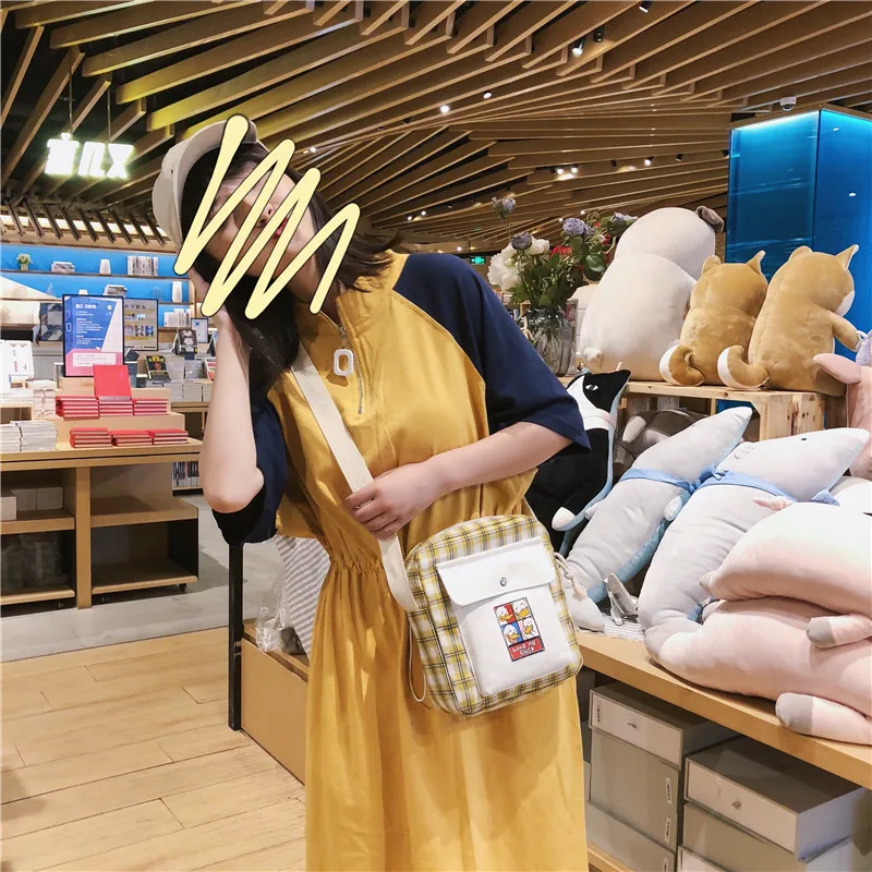 Harajuku ретро плед мультфильм печати лоскут дамы холст сумка 2019 Новая Женская
