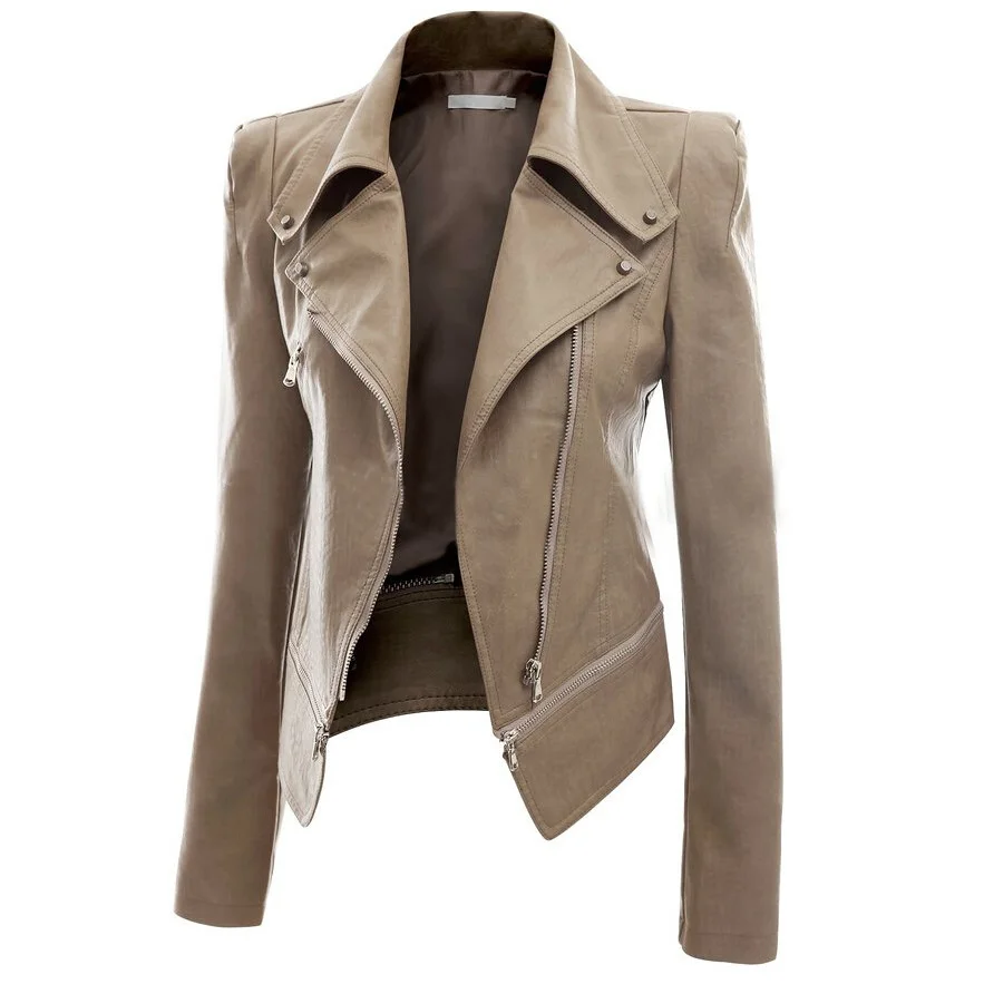 2017 новые осенние модные женские кожаные куртки с отложным воротником зимние