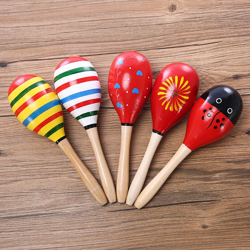 

Sand Hammer Kids Sound Music Toys Cute Colorful Wooden Sand Hammer Rattles Toy Flower Print Musical Percussion For Kid listening