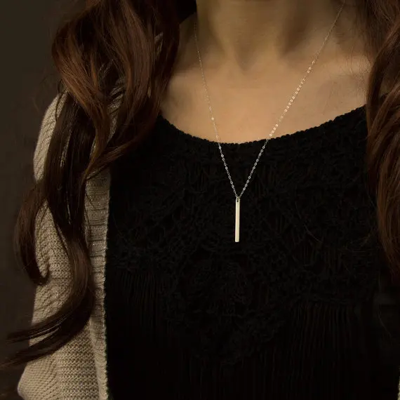 Женское ожерелье из серебра 925 пробы с гравировкой имени|birthday gift|bar necklacename plate necklace