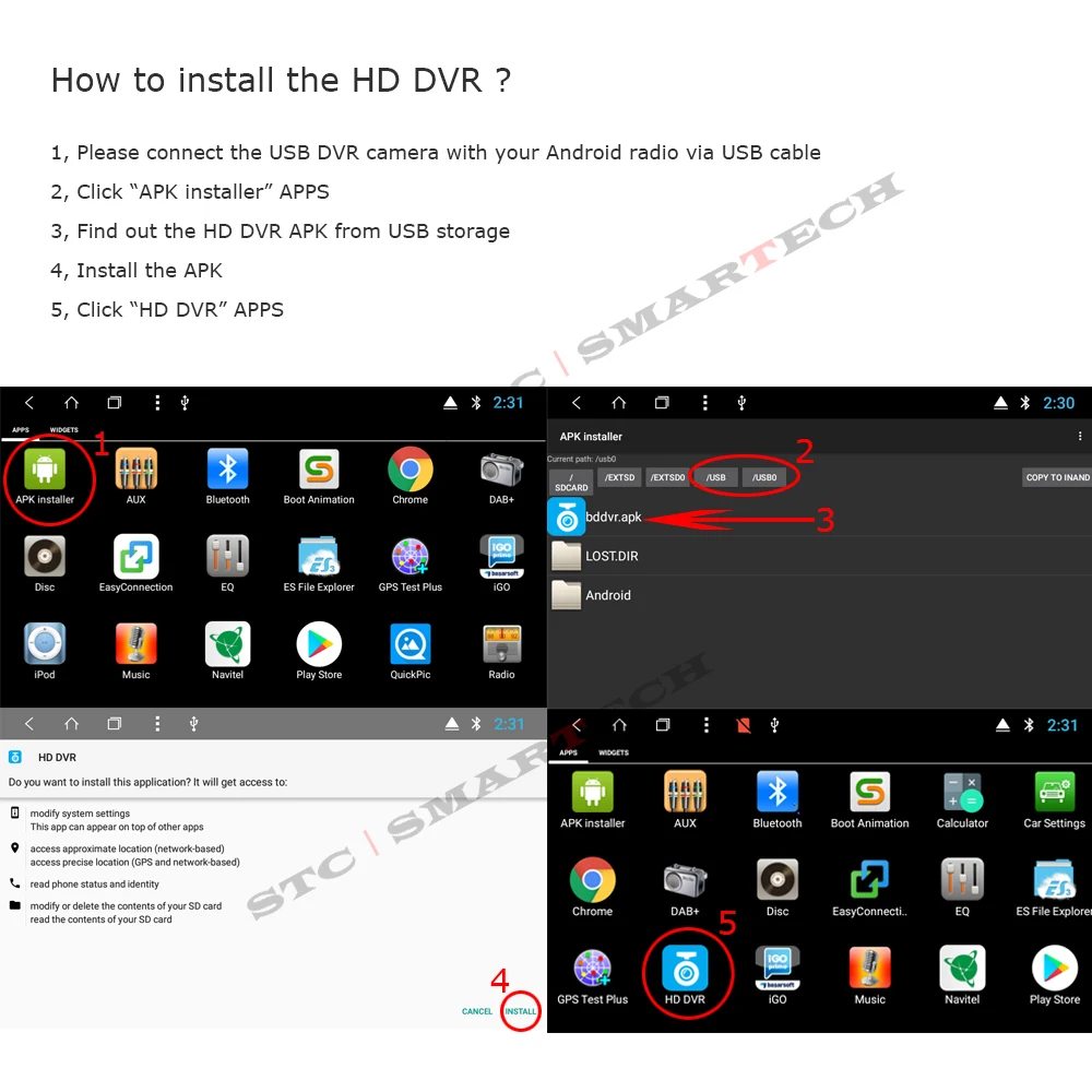 SMARTECH USB DVR Camera with ADAS function, Android Radio DVR Front Camera, Support Android 4.4 / 6.0 / 7.1 / 8.1 Car DVD GPS
