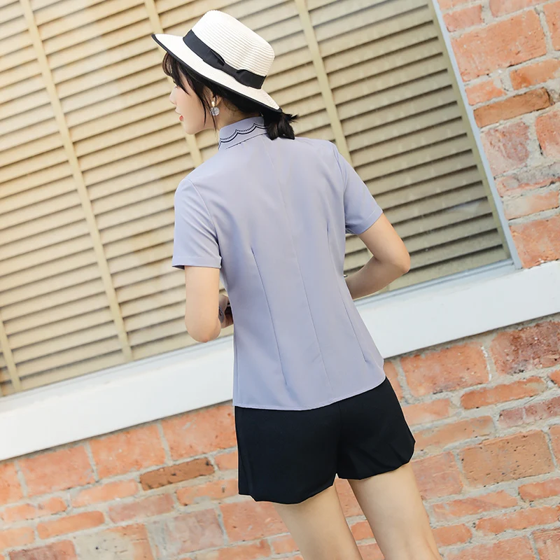 Lenshin рубашка с короткими рукавами и вышивкой Деловая одежда элегантные топы