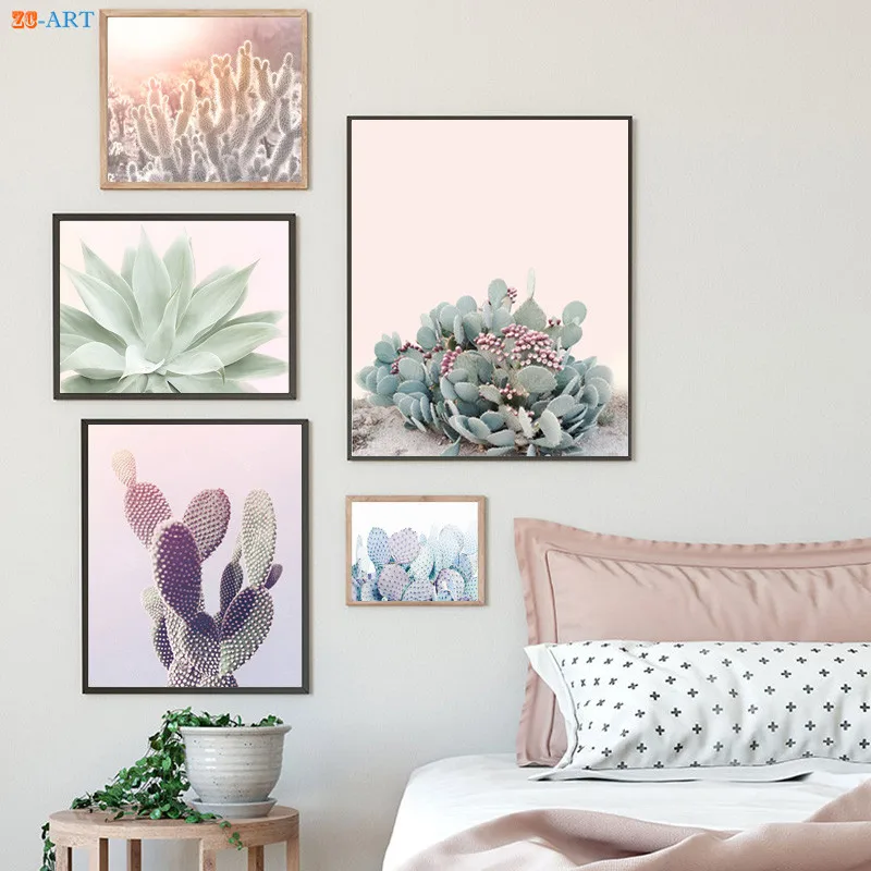 Romantic Cactus Botanical Art Print Poster Canvas Painting Nursery Wall Pictures Girls Room Nodic Style Home Decor |