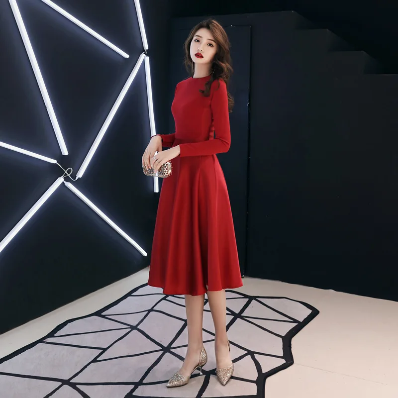 2019 New Red Slim O-Neck long sleeve dress vestido de festa Formal party Chinese Style Dress Vestidos Plus Size XS-XXXL |