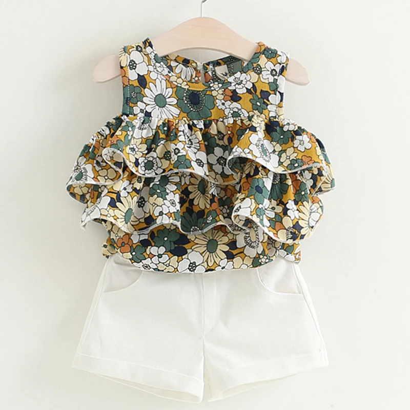 2018 New Fashion summer children Clothing Sets Girls Clothes Kids Sleeveless T-Shirt Short 2Pcs Suits | Детская одежда и обувь