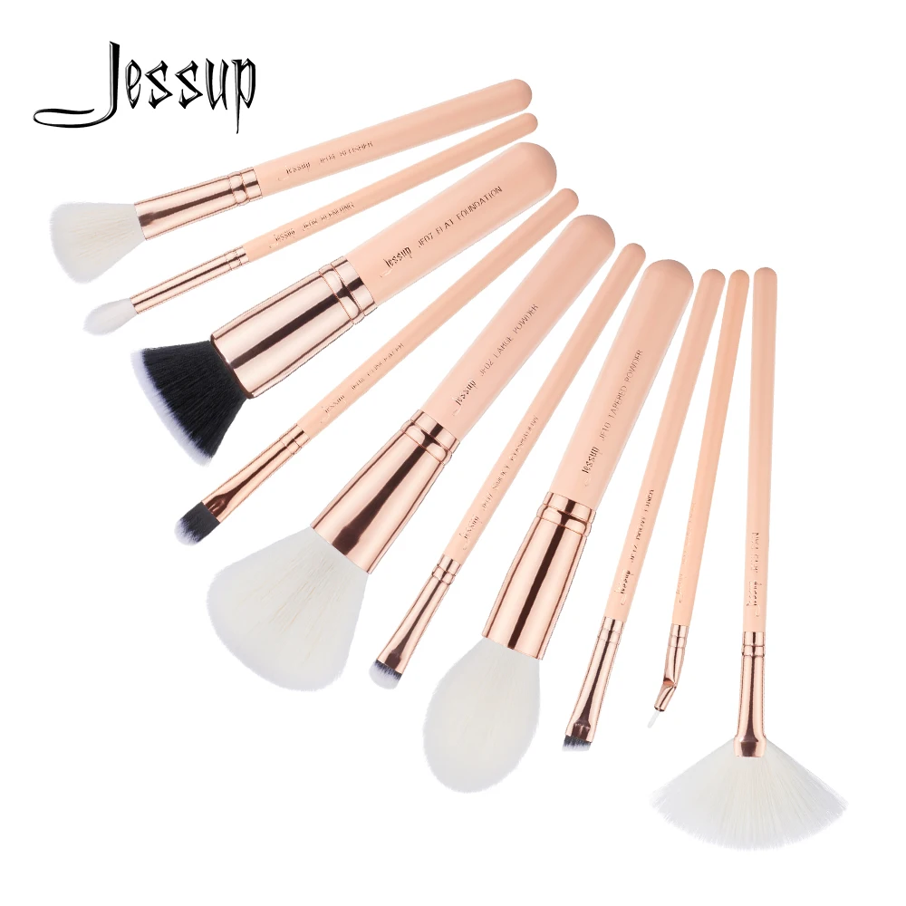 Jessup brushes 10pcs Makeup Brushes Set maquiagem profissional completa Powder Foundation Fan Lip Blending T450 | Красота и здоровье