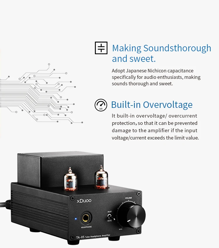 XDuoo TA-05 TA05 HiFi аудио стерео ламповый усилитель для наушников Amp 2x 6J1& ST 772/882 транзисторы Настольный усилитель