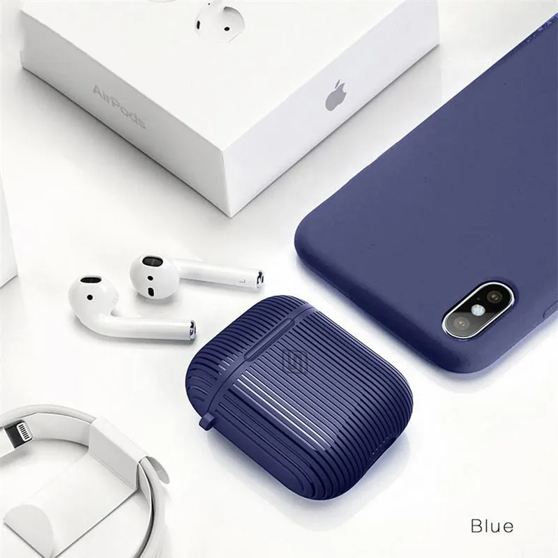 Blue VETOMEET анти-потеря Пряжка Bluetooth беспроводной Чехол для наушников для AirPods TPU Материал Пылезащитный для AirPods зарядный чехол - Цвет: Blue