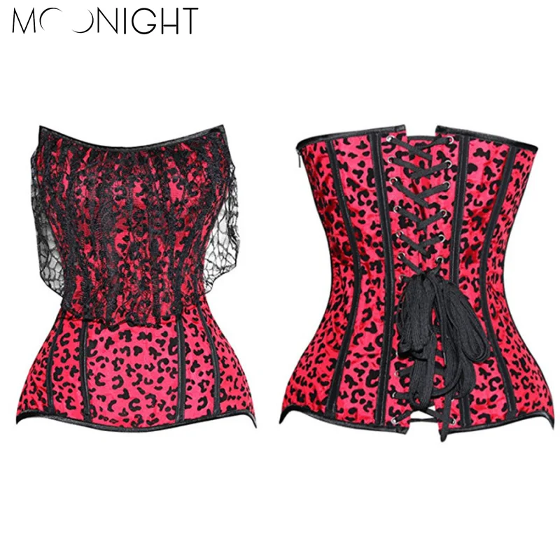 

MOONIGHT Sexy Corsets And Bustiers Lace Up Leopard Overbust Waist Slimming Steampunk Corset Slimming Body S-2XL
