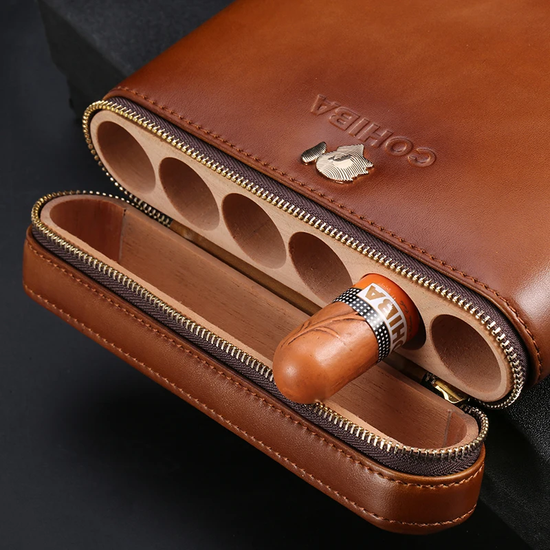 COHIBA кофе Borwn кожа с внутренней отделкой из кедра 6 Чехол для сигар случае Humidor