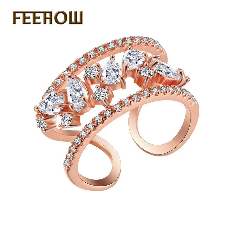FEEHOW Мода маркиза кубического циркония проложили открытым кольца белого золота