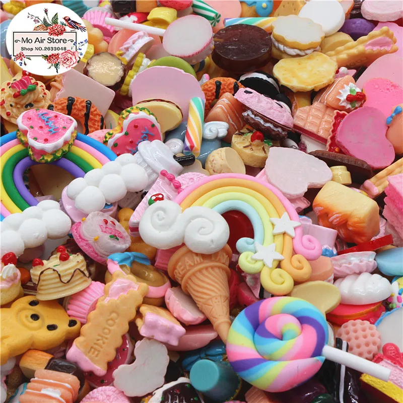 Смешанный дизайн десерт 100 шт. кабошон из смолы с плоской задней стороной