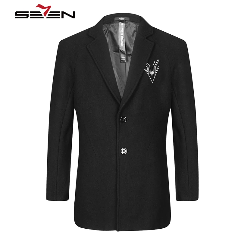 Мужское длинное шерстяное пальто Seven7 повседневное деловое с геометрическим