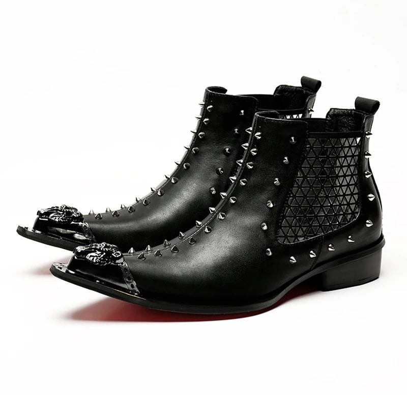 Большие размеры Черная мужская обувь ручной работы с острым носком и