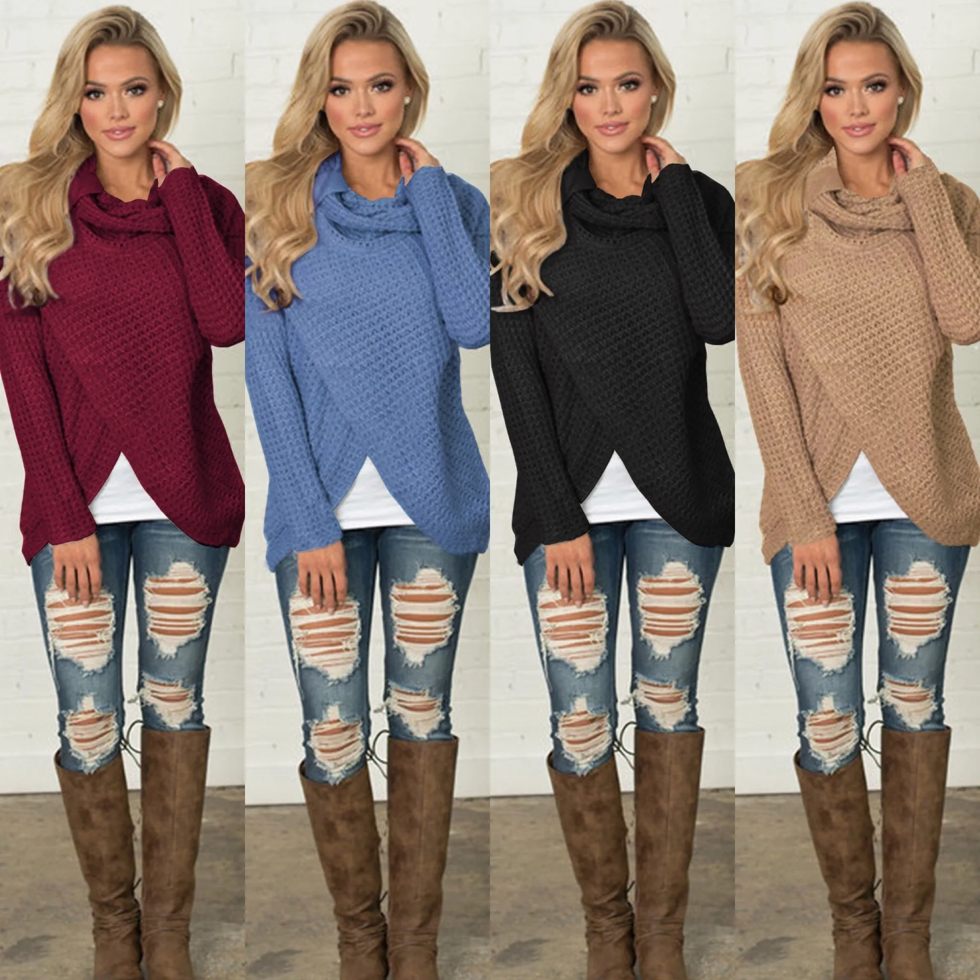 Women Sweater Knitted Pullovers Long Sleeve Turtleneck Solid Knit Top Christmas Pullover Tops Winter Clothes | Женская одежда