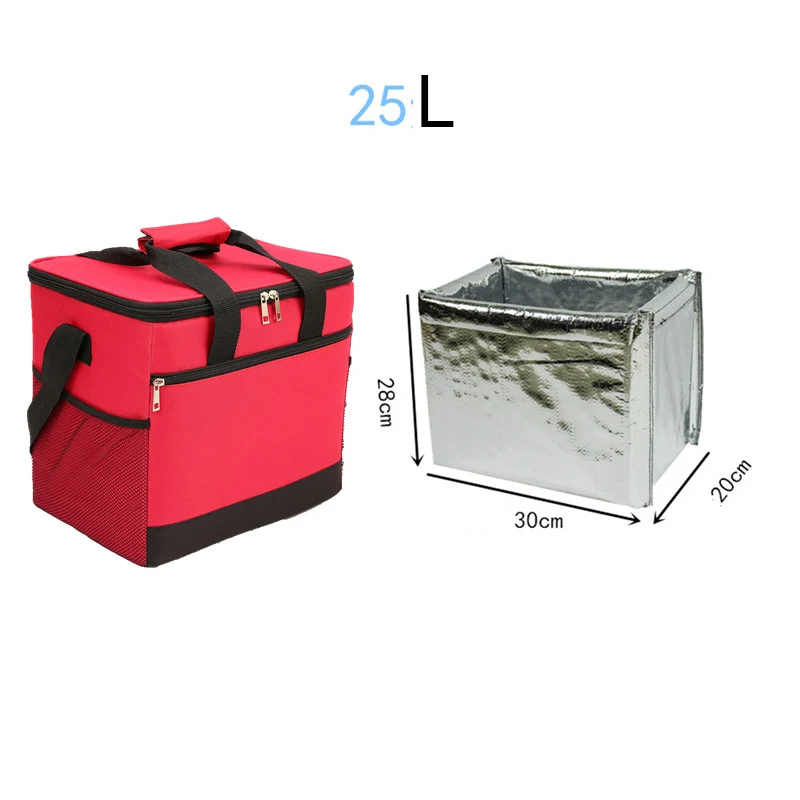 red 25L upgraded 20L 25L большая сумка для обеда, Термосумка для пикника, большая сумка-холодильник, пакет для льда, еды, напитков, вина, термос, теплоизоляционная сумка на плечо для транспортного средства - Цвет: red 25L upgraded