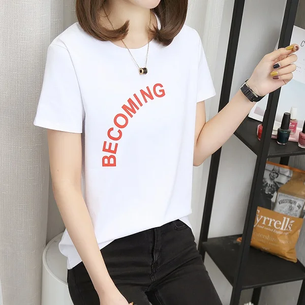 2002 White T-Shirt Весна-лето, новые футболки для женщин, студенток, девушек, с принтом, короткий рукав, Круглый ворот, женские топы, милые, облегающие, мягкие, женские футболки - Цвет: 2002 White T-Shirt