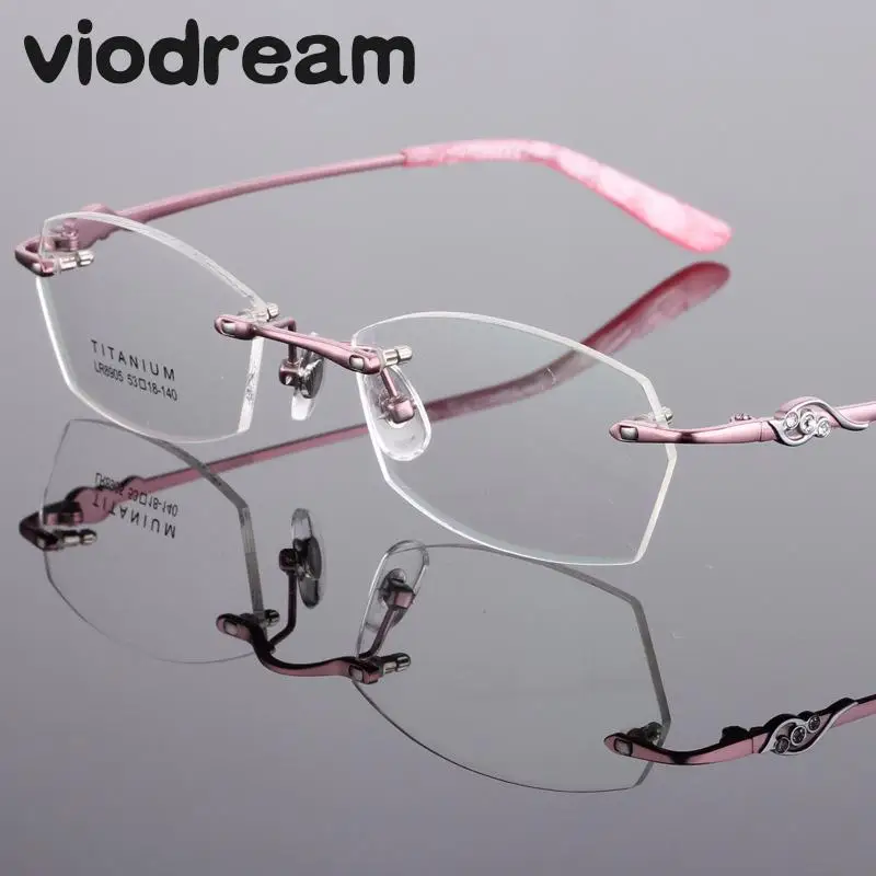 

Viodream Ultra Light Pure Titanium Rimless Glasses Myopia Prescription Eyewear Spectacle Frame Oculos De Grau Feminino 8905