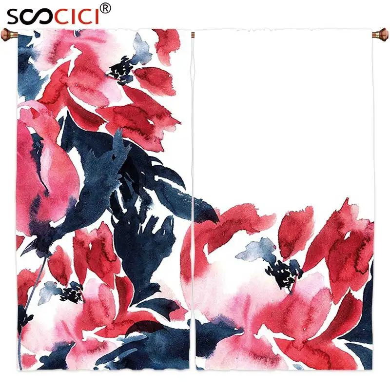 Шторы на окна 2 панели Цветочный декор украшения для цветов эффект акварели