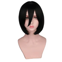 qqxcaiw short straight attack on titan cosplay wigs mikasa black heat resistant synthetic hair wigs