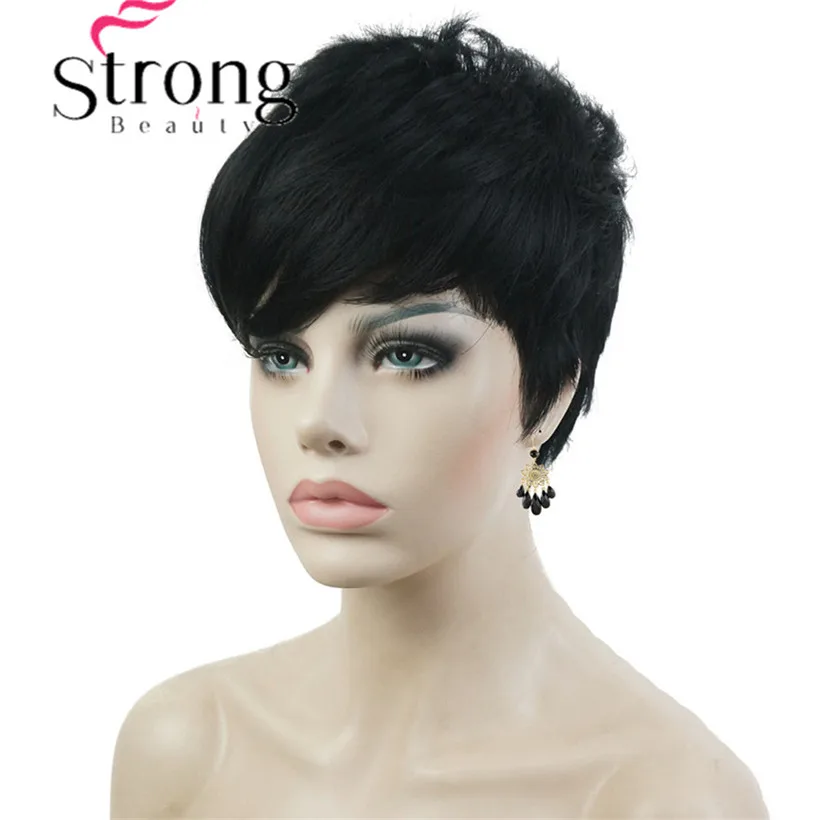 StrongBeauty короткий боковой взрыва красный асиметрический прямой парик полный синтетические парики выбор цвета