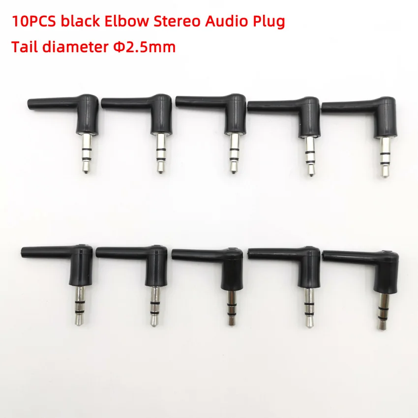 2.5Elbow black 3pole 10 шт./лот, 3,5 мм, стерео гарнитура, штекер, розетка, 3, 4 полюса, 90 градусов, локоть, 3,5, AUX, аудио разъем, адаптер, разъем, хвост, 2,5, 3 мм - Цвет: 2.5Elbow black 3pole