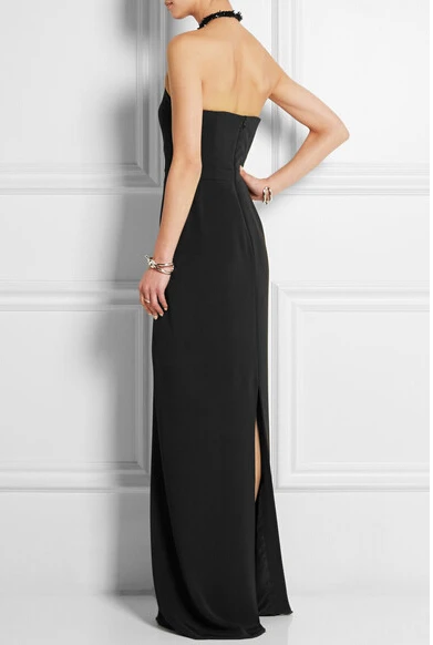 Summer Style Abendkleider Sheath Floor Length Off The Shoulder Halter Sleeveless Slit Back Long Black Evening Dresses 2015 | Свадьбы и